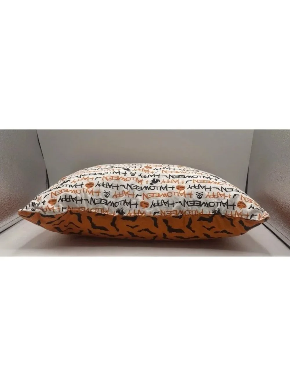 Handmade Halloween Throw Pillow Bat Black Orange Cats Goth Punk Spooky Decor